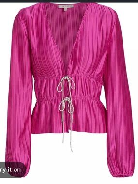 Wayf Pleated Tie-Front Blouse - Fuchsia